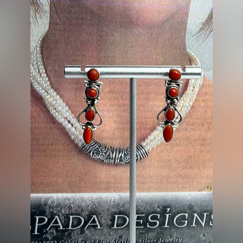 Silpada Rare HTF Sterling Silver & Mediterranean Coral Articulated Post Earrings - Picture 2 of 12